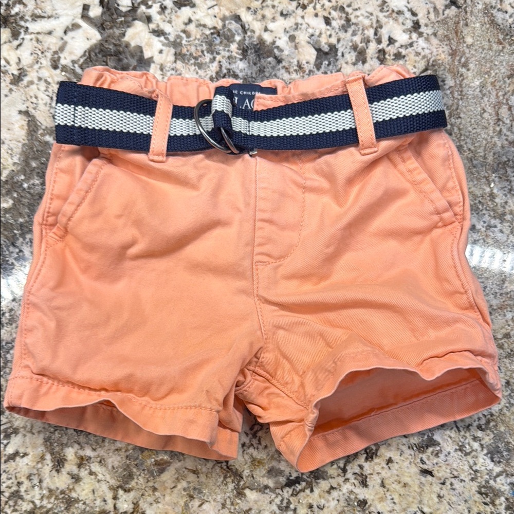 Coral/Salmon Shorts with Navy and White Belt